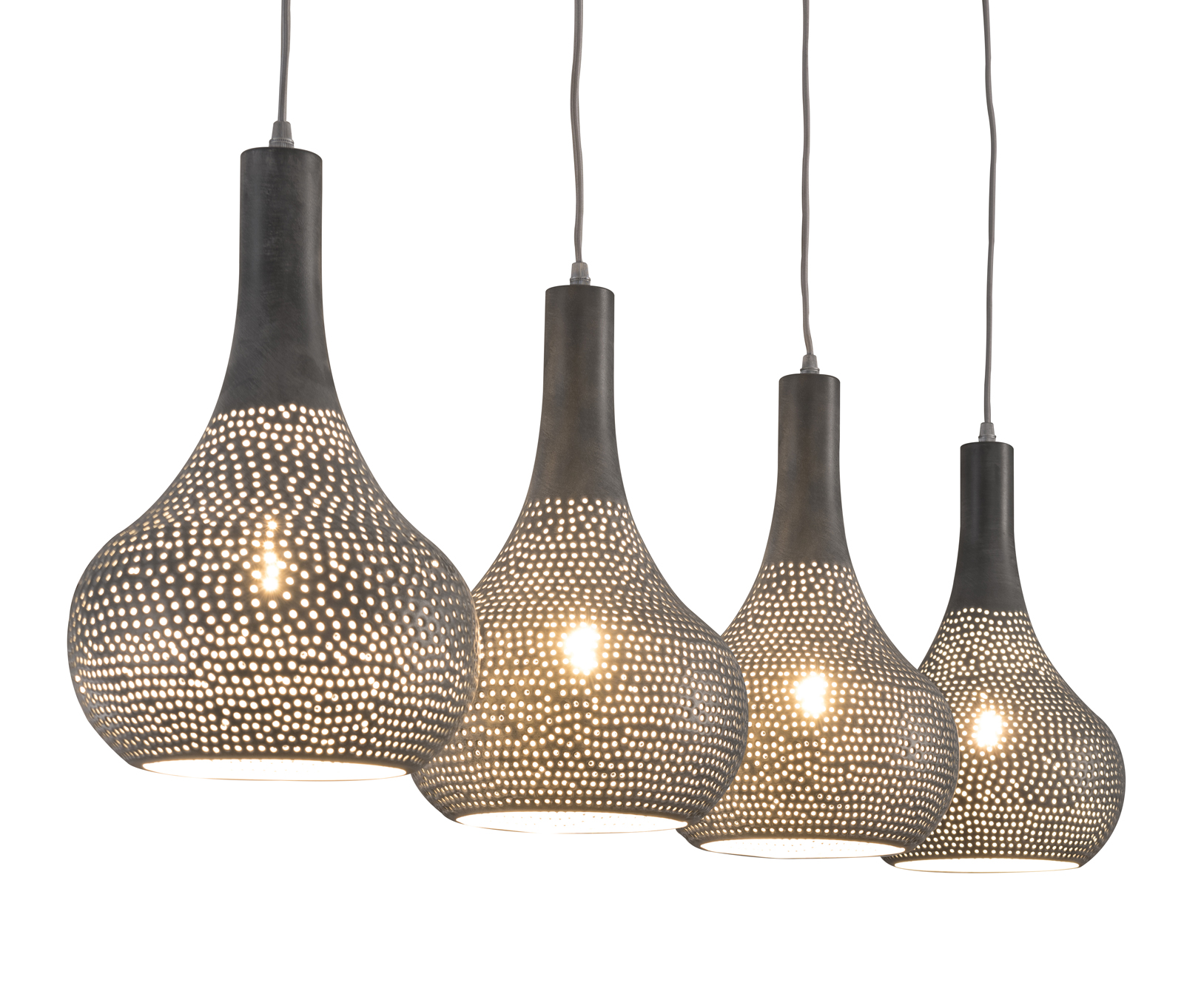 Cônes Gris Java 130x25x150cm 4 Lampes Suspension Ajourée Métal BCxorde