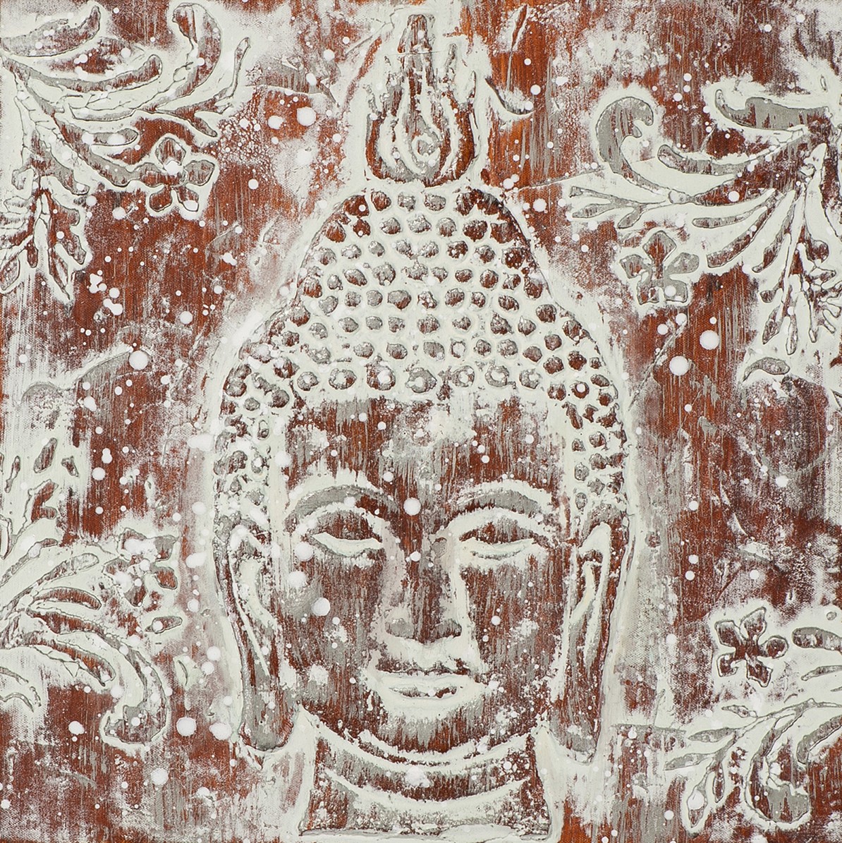 Bouddha 40x40 Peinture Acrylique Carree Marron Et Blanc Avec Effet 3d Tableaux Toiles Pier Import