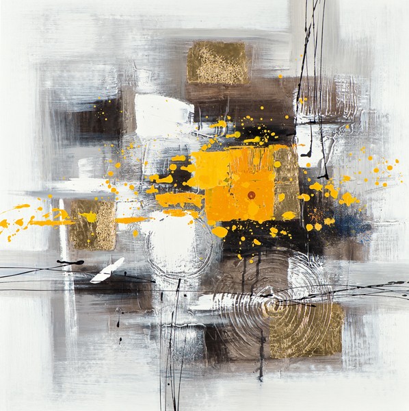 Tableau Abstrait Encadré - Tons Beige, Doré, Gris - 80x110 Cm, Style Scandinave Pour Salon