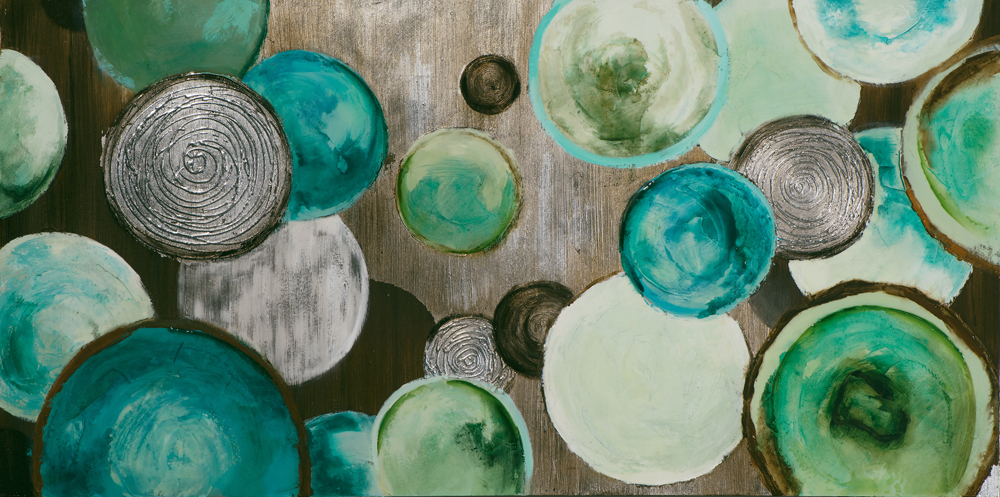Tableaux Abstrait Cercles Texturees Tons Bleus Verts D Eau Blancs Beiges Et Elements Metal 70x140cm Tableaux Toiles Pier Import