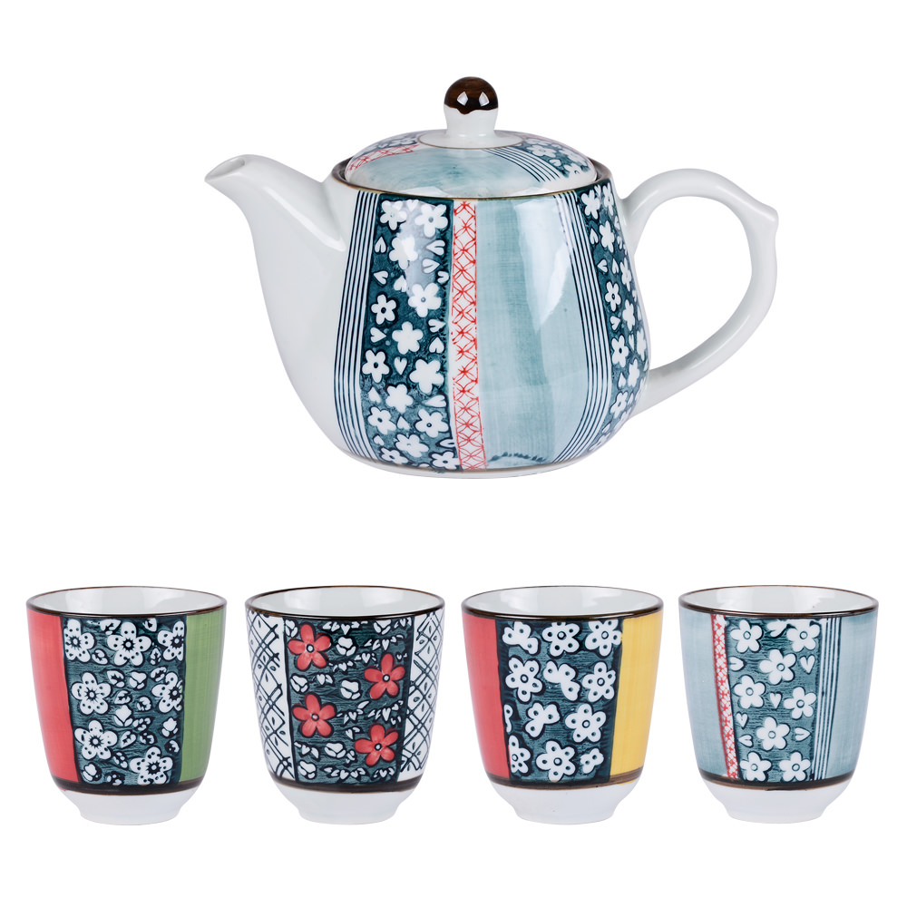 Coffret Théière + 4 Mugs gobelets Oslo Inspiration scandinave motifs