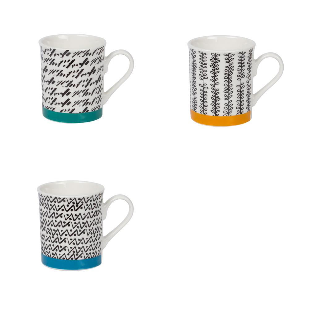 Set De 4 Tasses à Expresso Könitz - Porcelaine Noir Et Blanc, Design Writing - Neuf, Fabriqué En Allemagne