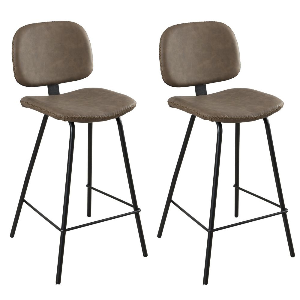 Lot de 2 Chaises de Bar en métal et tissu marron 44x47x94cm TIM