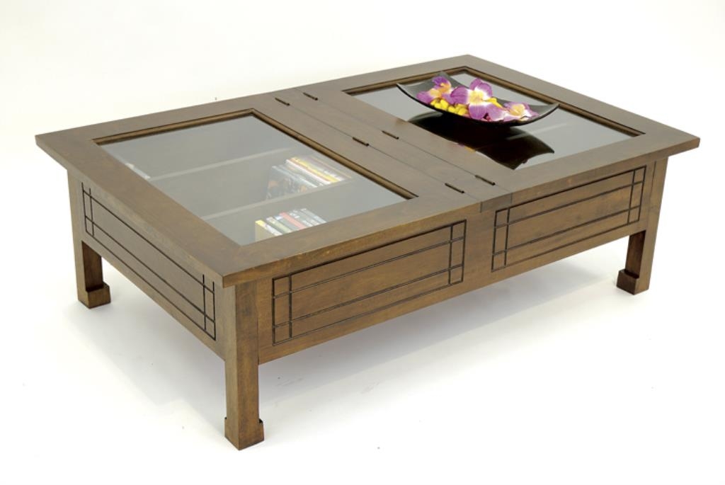 Ouvrant Hévéa 125x80x40cm Vitrée Table Plateau Maori Basse wOn0Xk8P