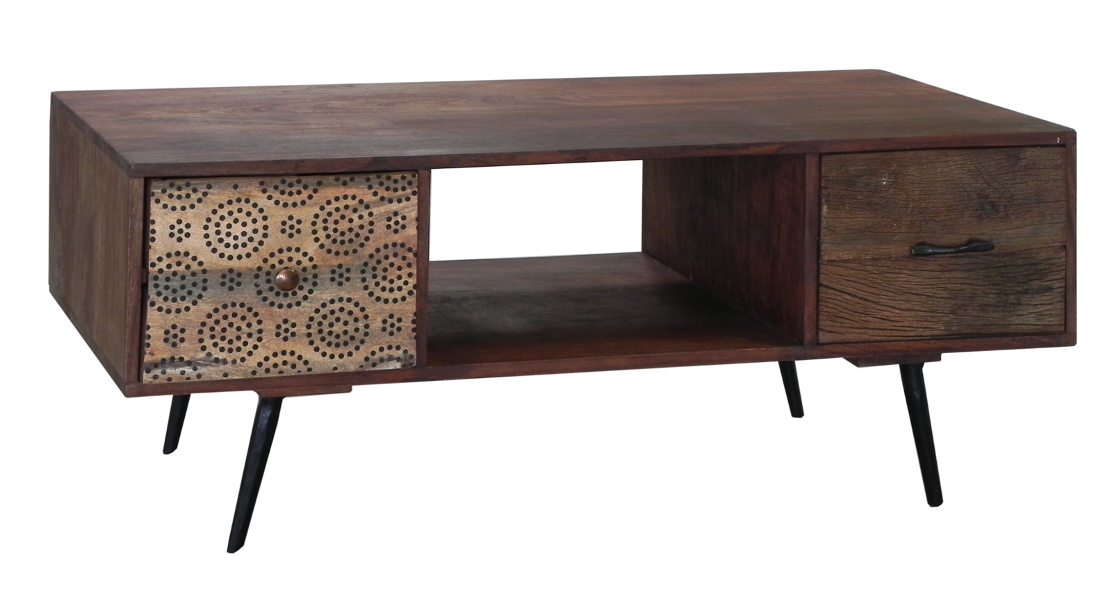 Meuble Tv Table Basse 2 Tiroirs Patchwork Et 1 Niche En Bois