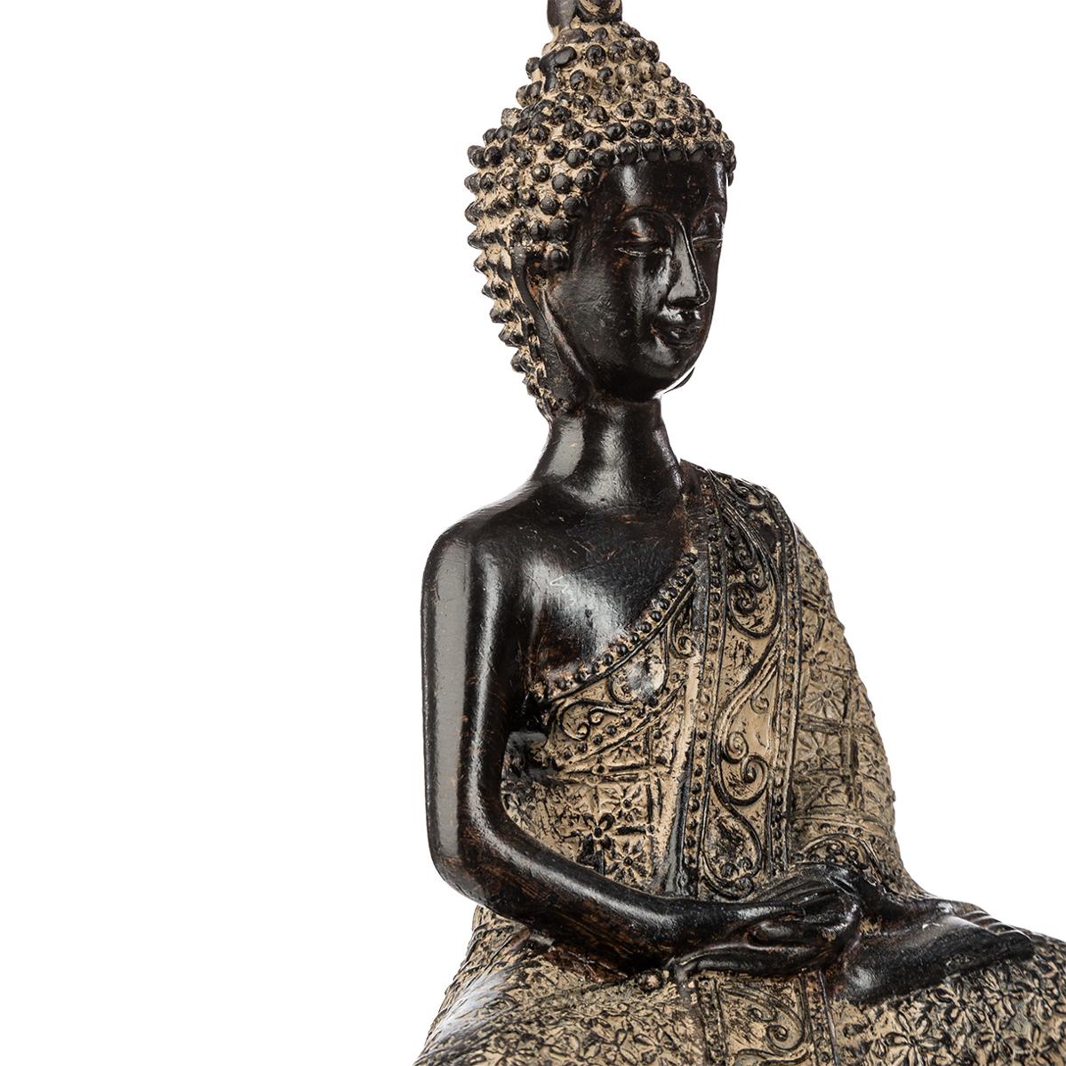Bouddha Assis En M ditation Les Mains Jointes En R sine Noire Et Dor e 