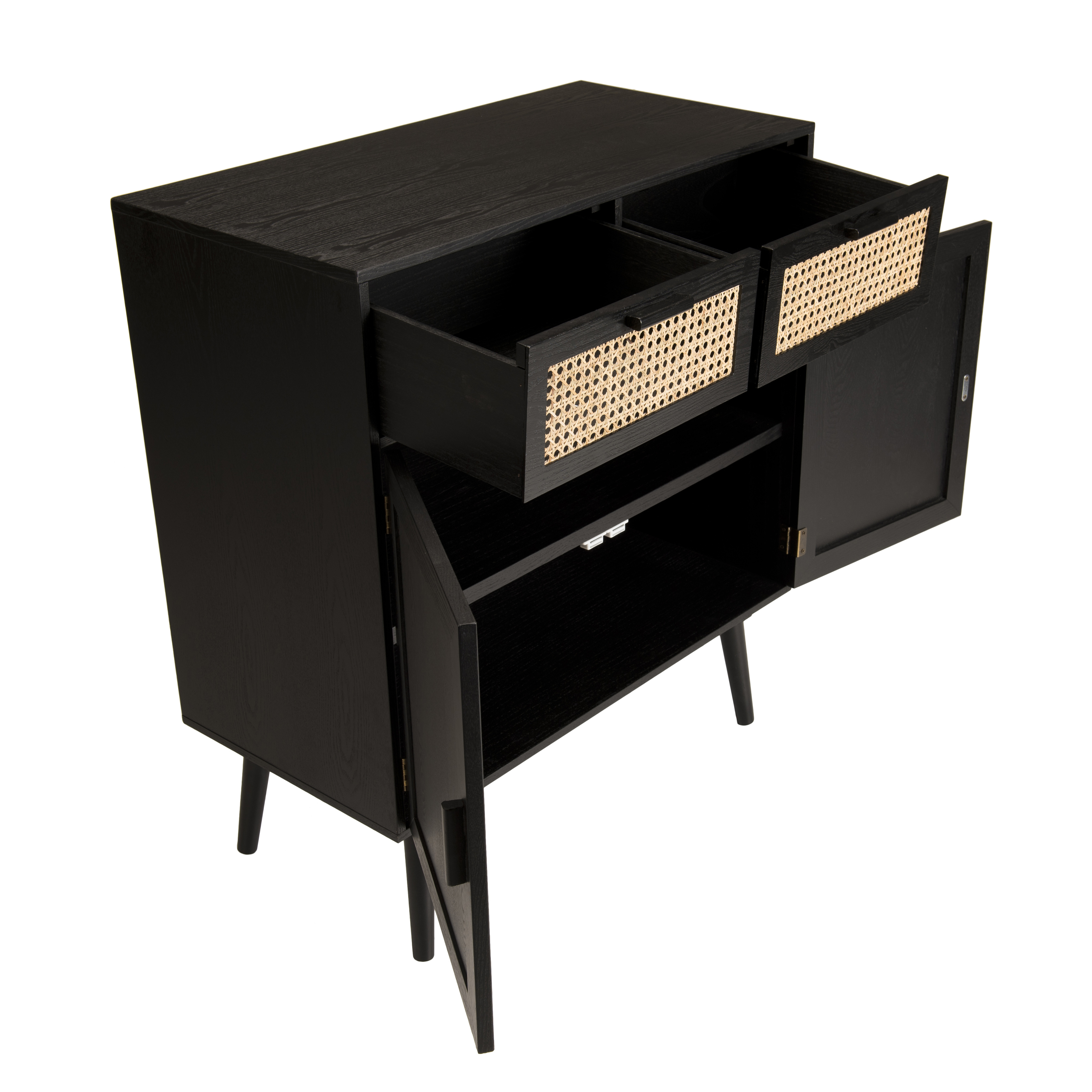 Buffet Salon Noir Et Bois Petit buffet bois noir avec cannage PALMA 2 | Buffets / Bahuts | Pier