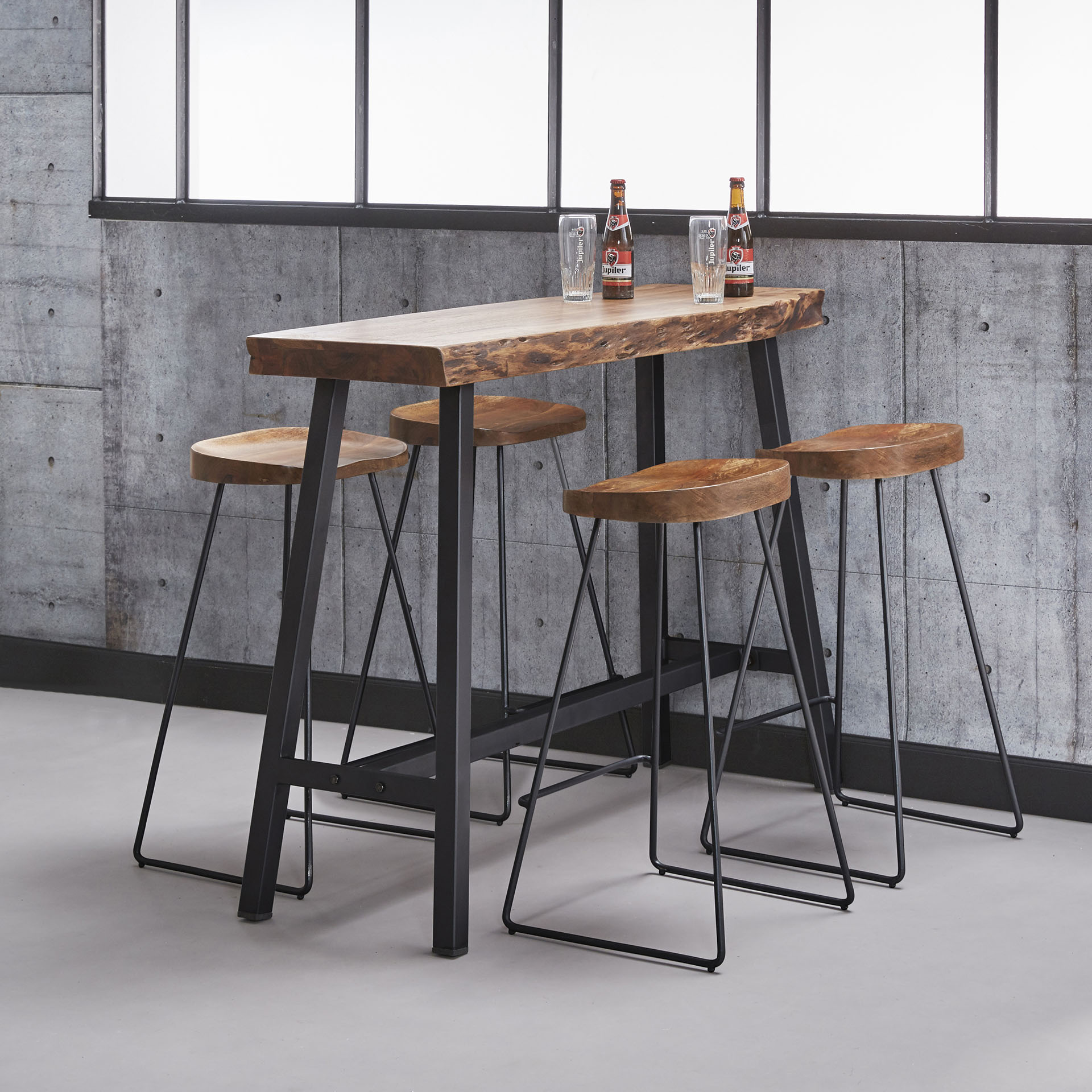 Table bar bois d'acacia massif métal 125 cm MELBOURNE Tables hautes