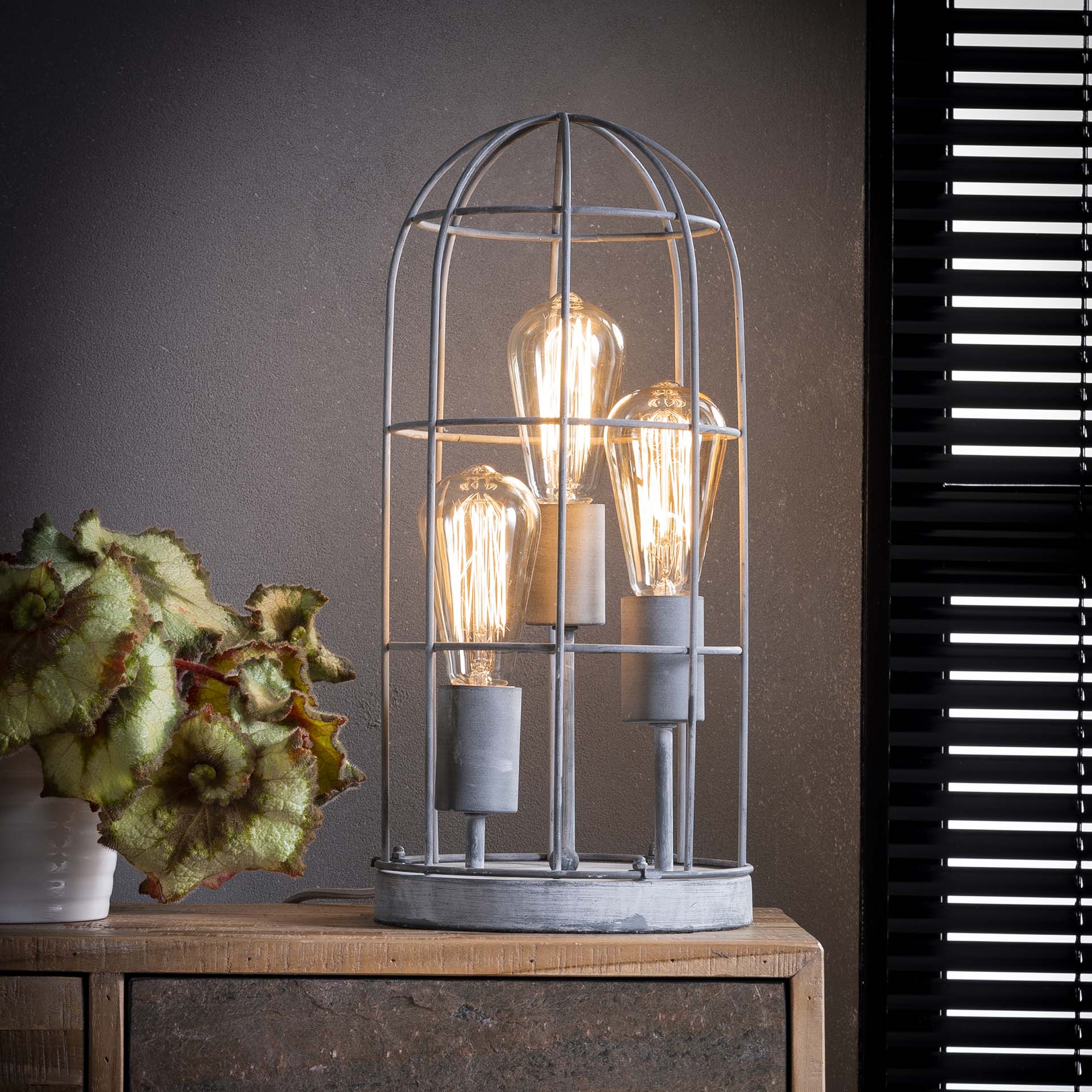 Lampe à poser industrielle métal effet béton 3 lampes TRIBECA Lampes