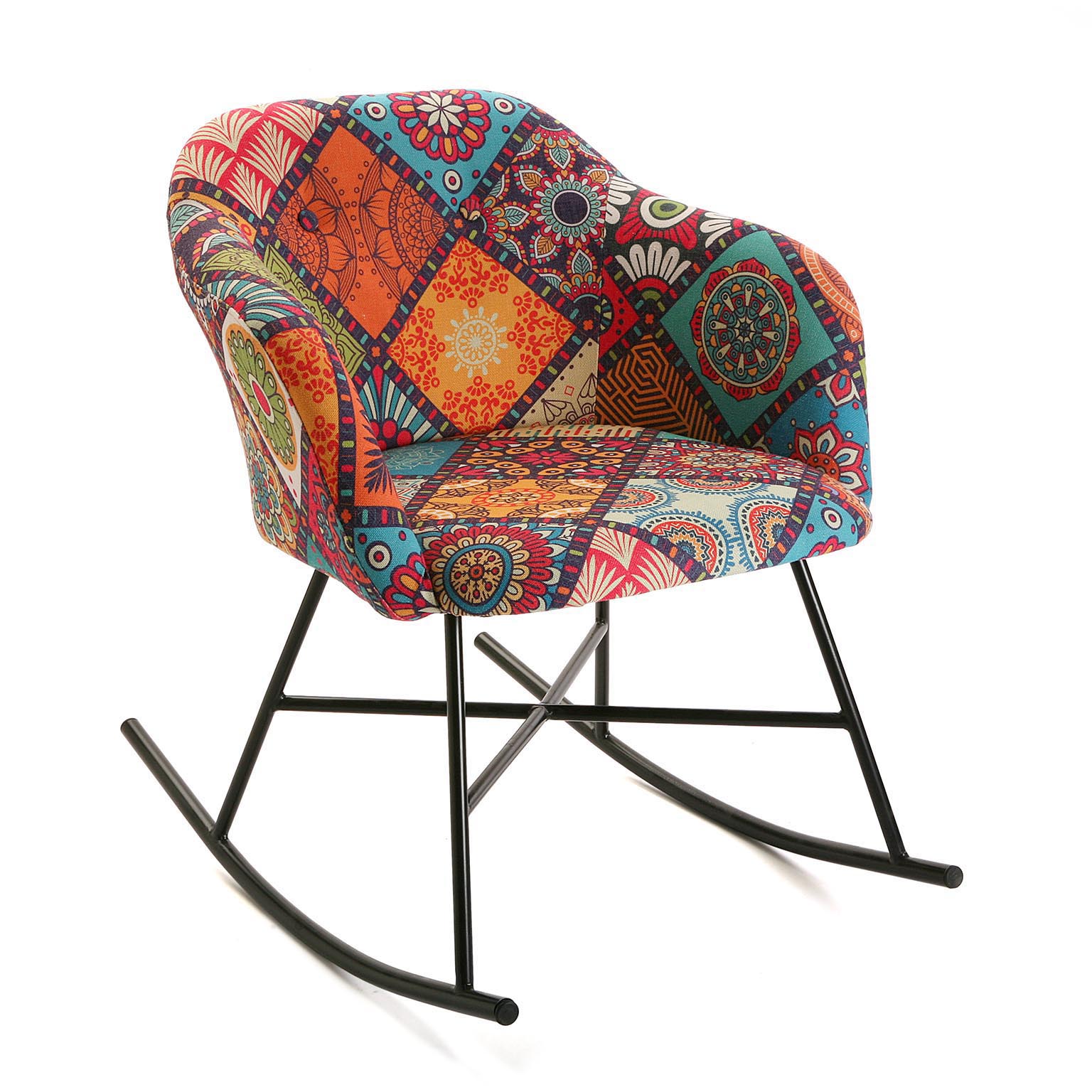 Rocking chair patchwork carreaux MADRID | Fauteuils patchwork | Pier Import