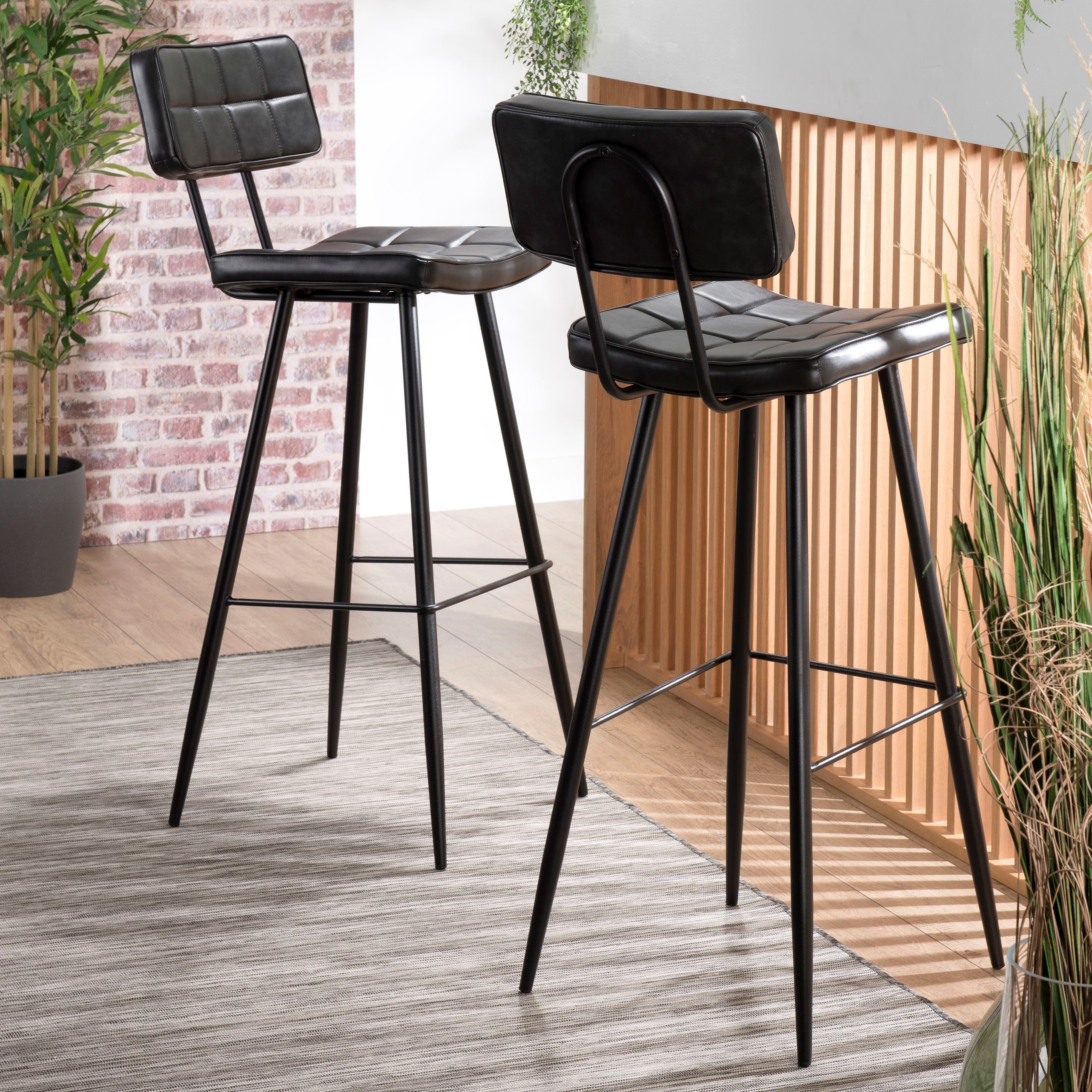 Lot De Tabourets De Bar En Bois - Hauteur 91 Cm, Repose-pieds Acier Chromé, Couleur Noir - Pour Cuisine, îlot, Salon (Lot De 8)