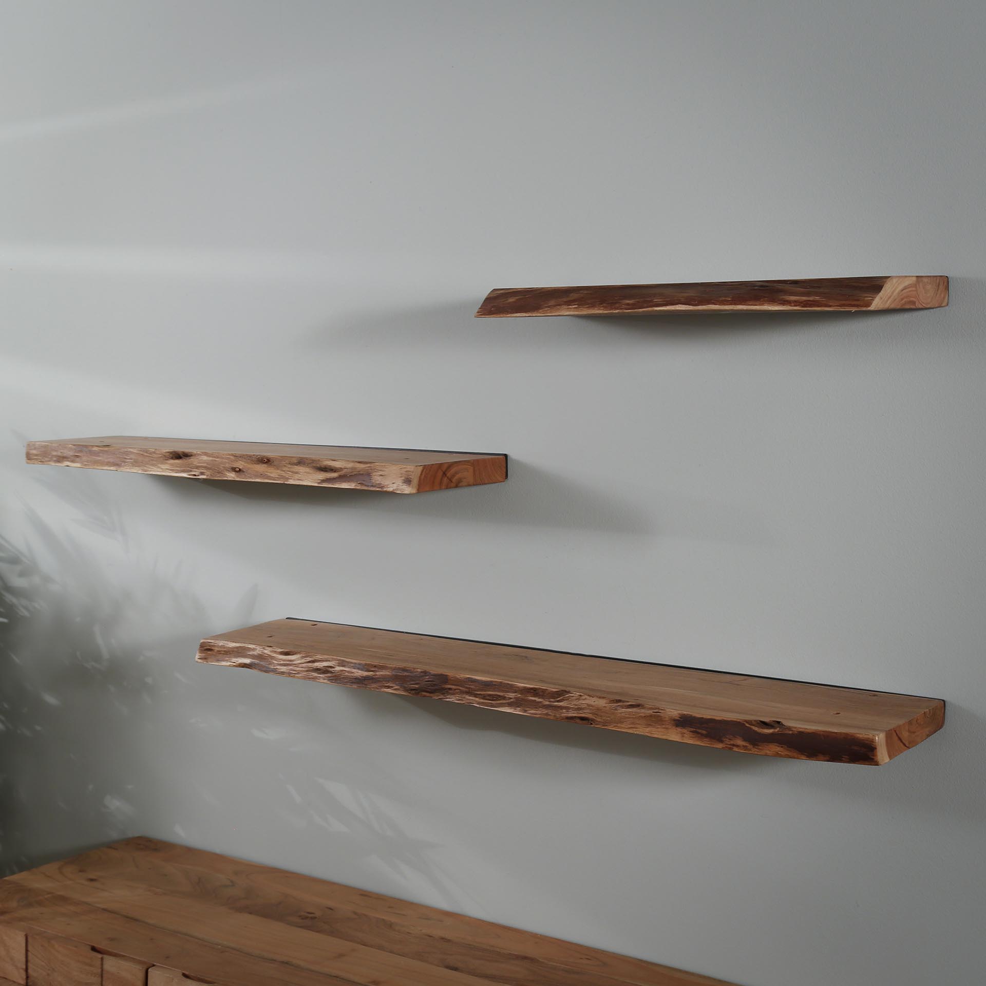 Petite étagère Murale En Bois Brut 2 Niveaux – Style Rustique, 70 Cm