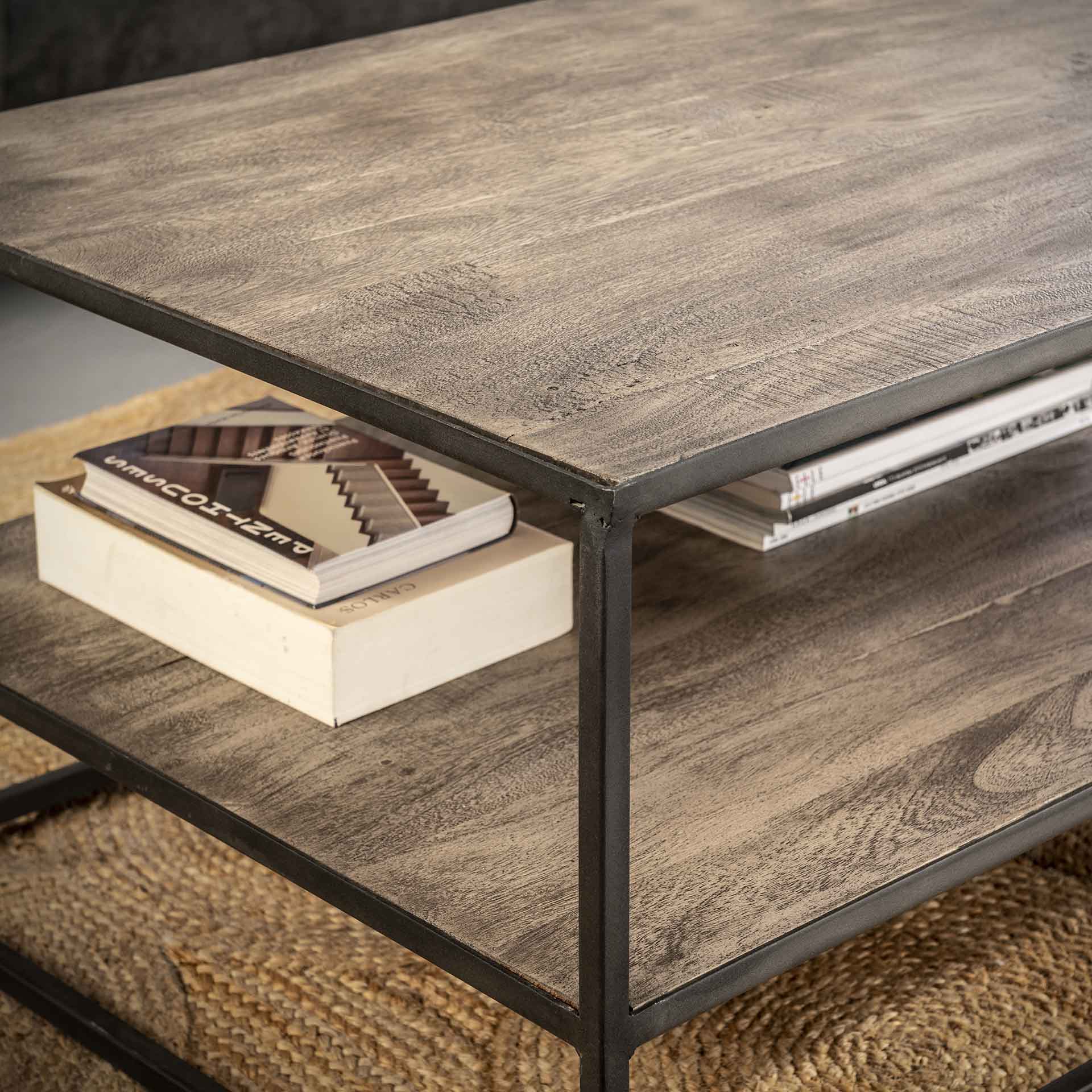 Table Basse Rectangulaire Bois Et Métal / Style Industriel Pour Salon