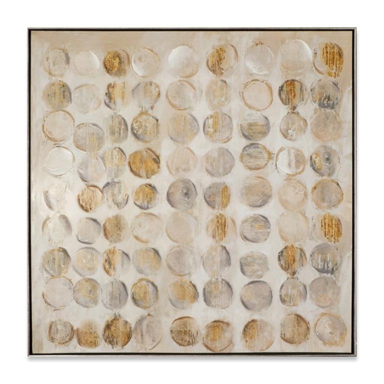 Tableau Peinture Blanc Et Doré 100x100 Cm - Fait Main - Style Art Déco - Neuf