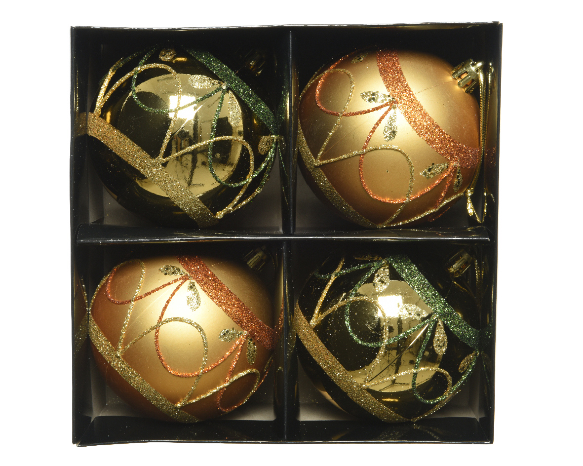 Boite de 4 boules de Noël dorées à paillettes | Décorations de Noël