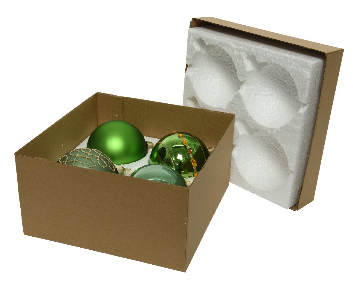 Boules de Noël vertes en verre (boîte de 4) | Décorations de Noël