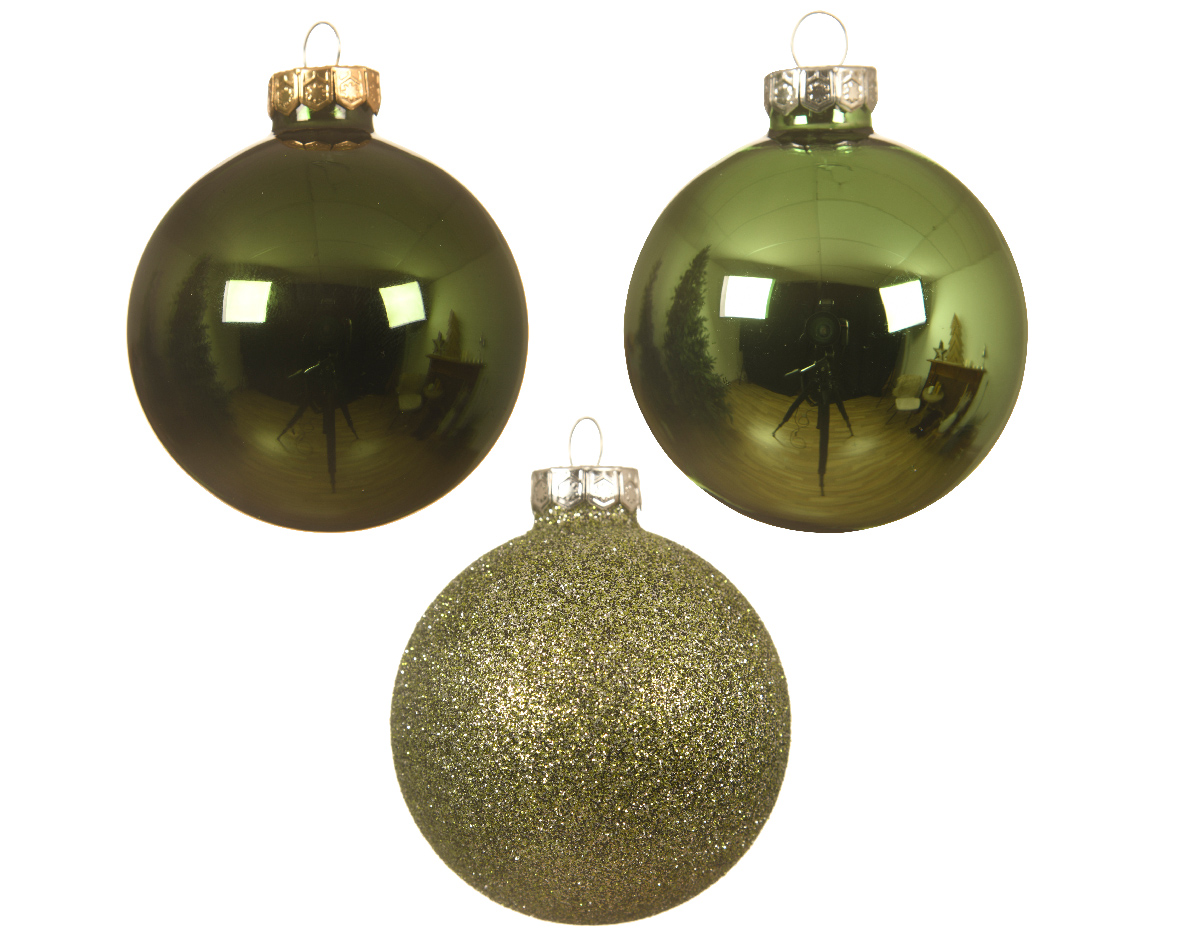 Boules de Noël en verre vert et dégradés de vert finition brillante et 