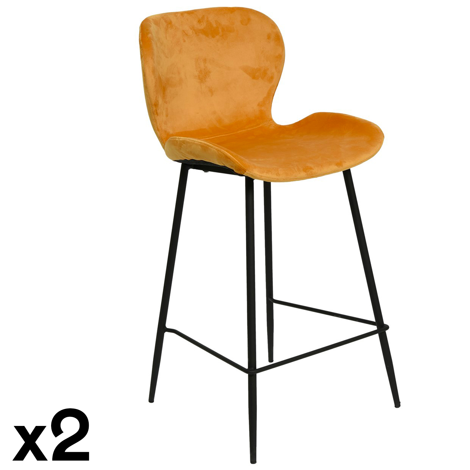 Chaise de bar en velours jaune style moderne (lot de 2) MELBOURNE