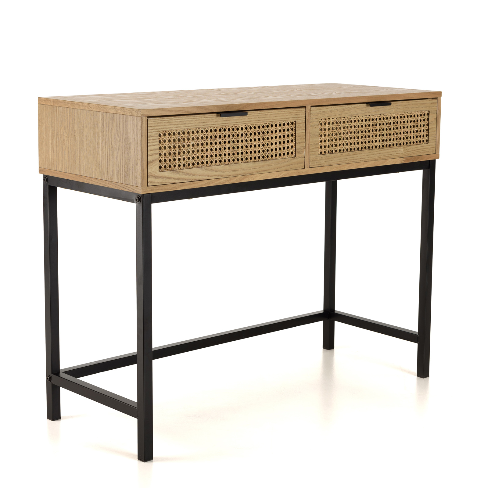 Étagère Murale Console HANAE 2 Tiroirs - Effet Bois & Cannage - Dimensions 80x15x12.5 Cm - Idéale Entrée, Salon, Rangement