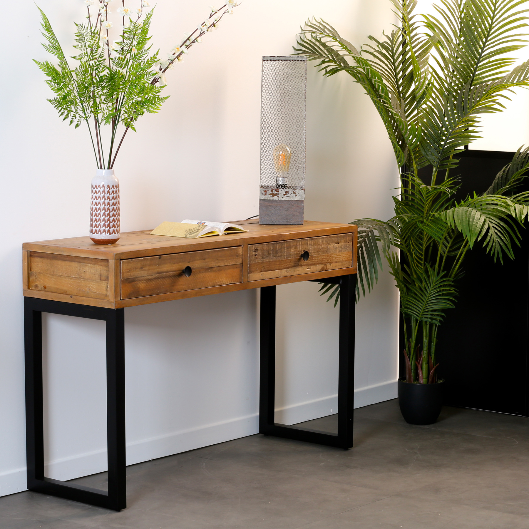  Console Bois Recycl 2 Tiroirs BRISBANE Consoles Pier Import