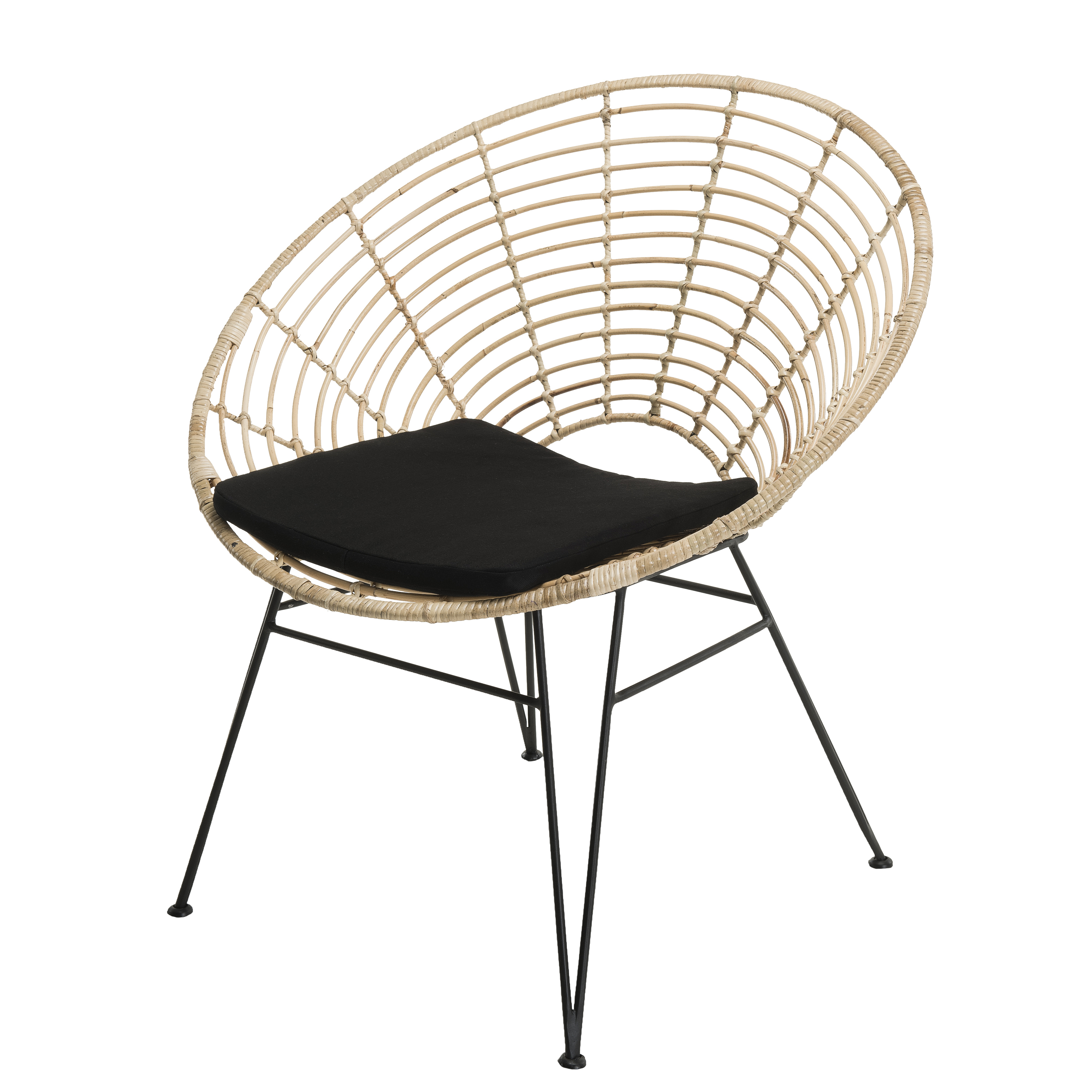 Fauteuil Suspendu Rond En Polyrotin Noir 140x140 Cm - Coussin Confortable Intérieur/extérieur Résistant à L'eau Et Aux UV