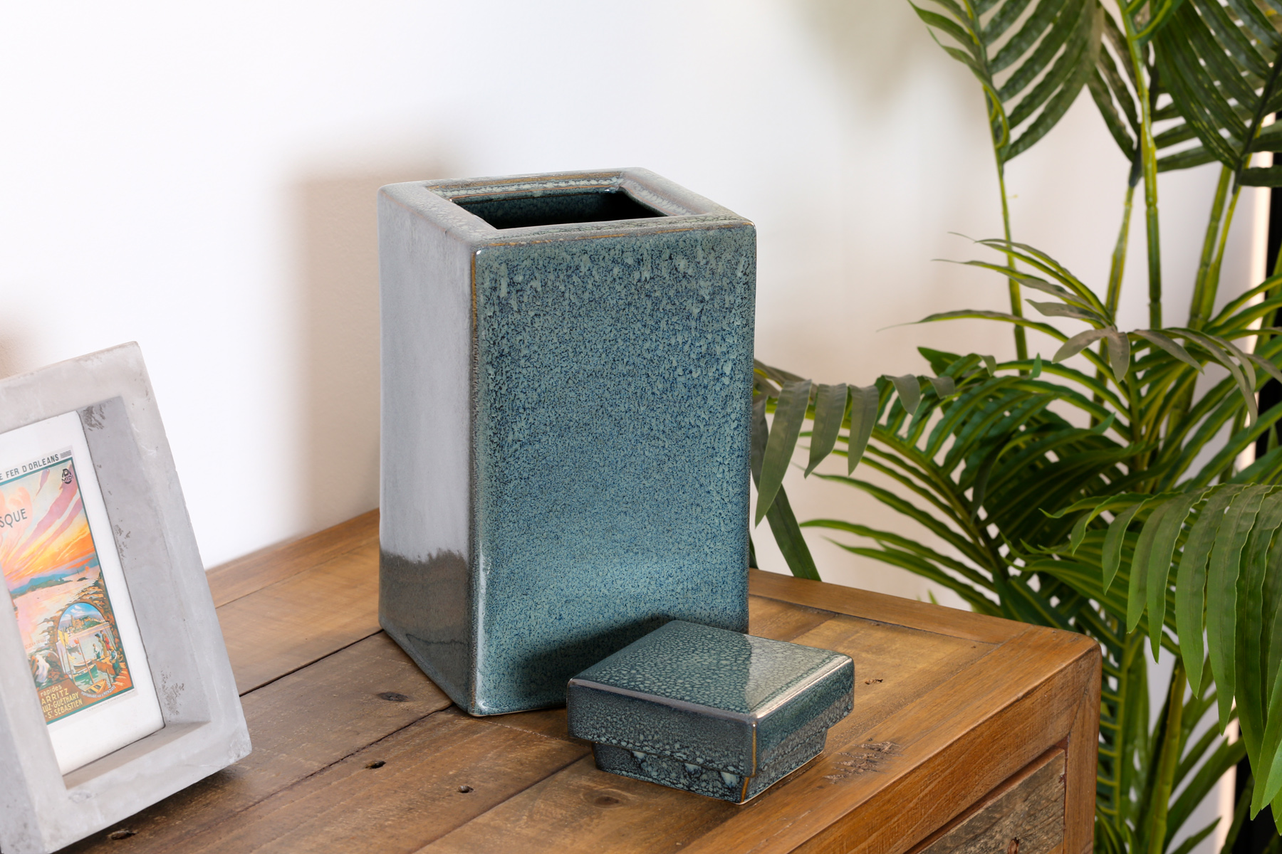 Pot en céramique avec couvercle bleu nuit 14x14x25cm Boîtes / Pots