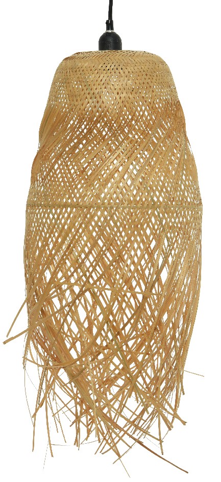 Suspension Bambou Et Polyester Blanc - 43x43x29 Cm - Câble 68 Cm - Design Naturel Et Épuré - Ampoule E27 Non Fournie