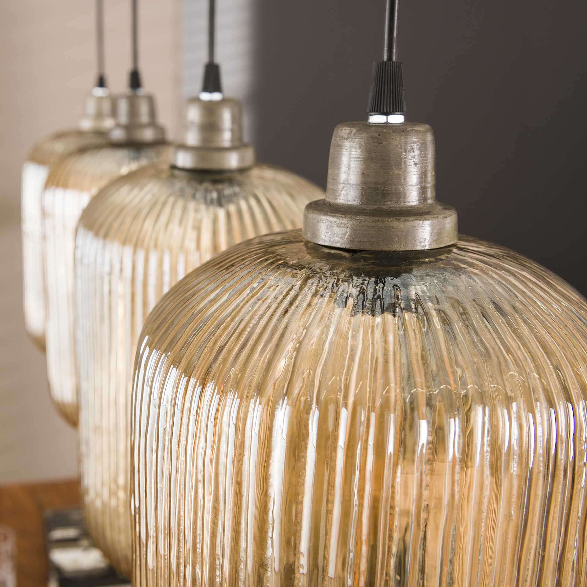 Suspension Industrielle Vintage - Verre Et Métal Boisé - Hauteur Réglable - E27 Max 60W - Pour Cuisine, Bar, Salle à Manger