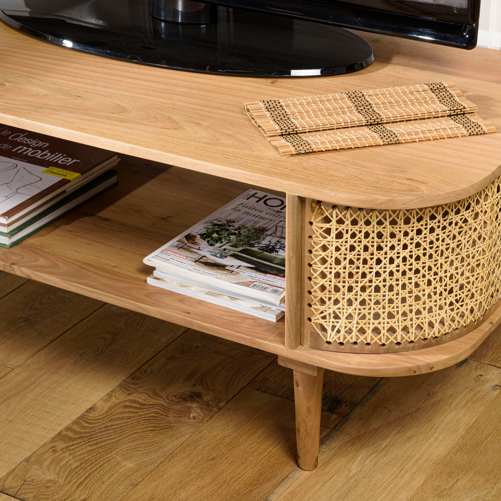 Lot de 2 tables basses rondes 70 et 50 cm en bois exotique noir