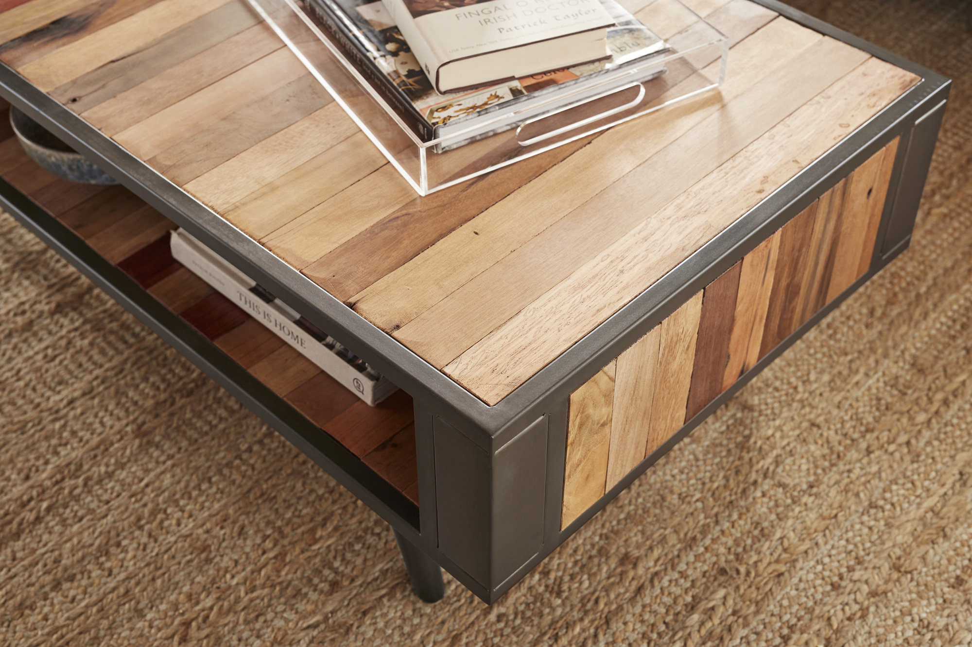 Table basse rectangulaire bois recyclé de bateau métal SEATTLE | Tables