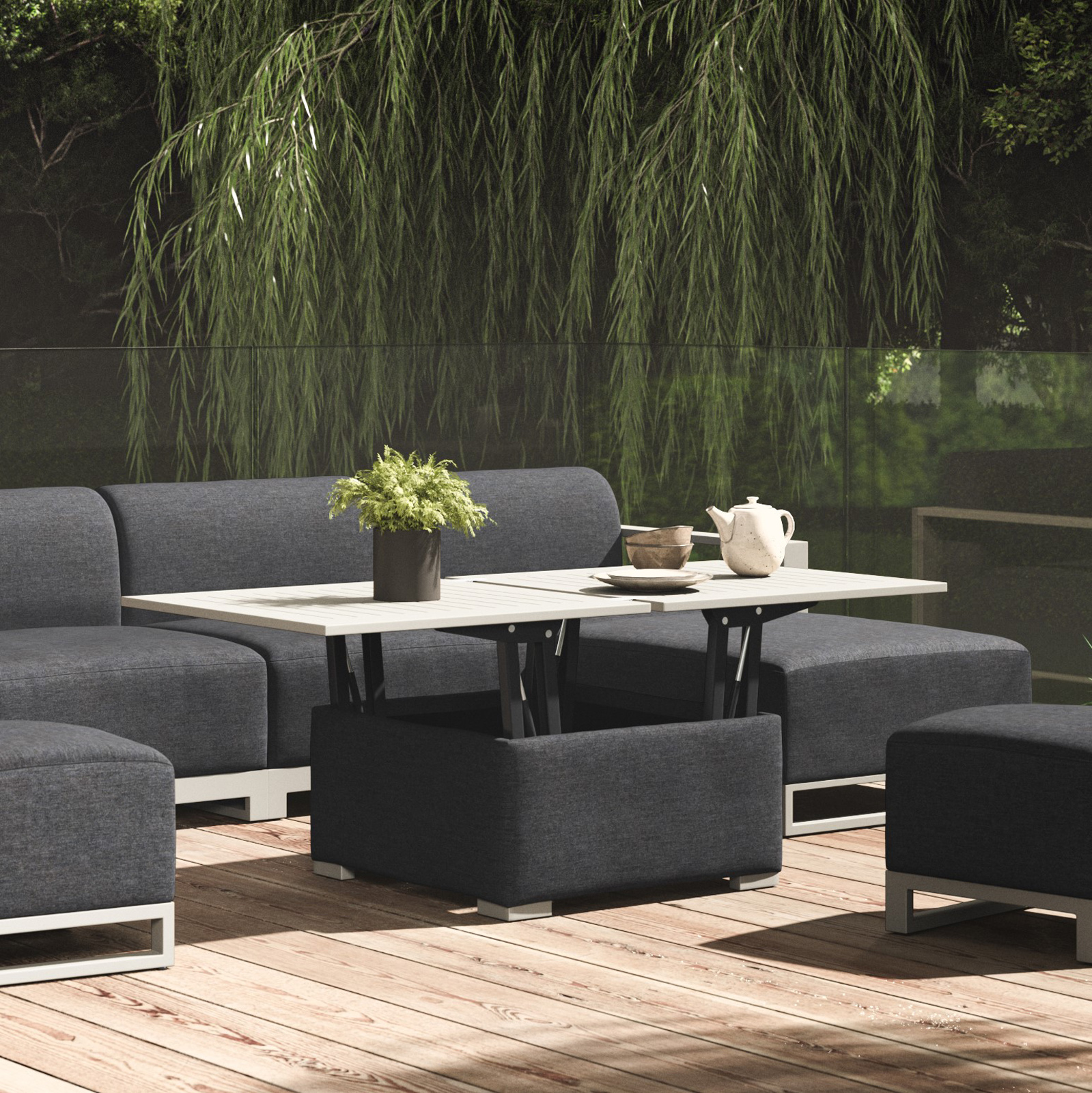 Salon De Jardin 10 Places En Aluminium - Table Extensible 160-240 Cm + 10 Chaises Inclinables - Design Ravenne, Gris, Résistant à L'eau
