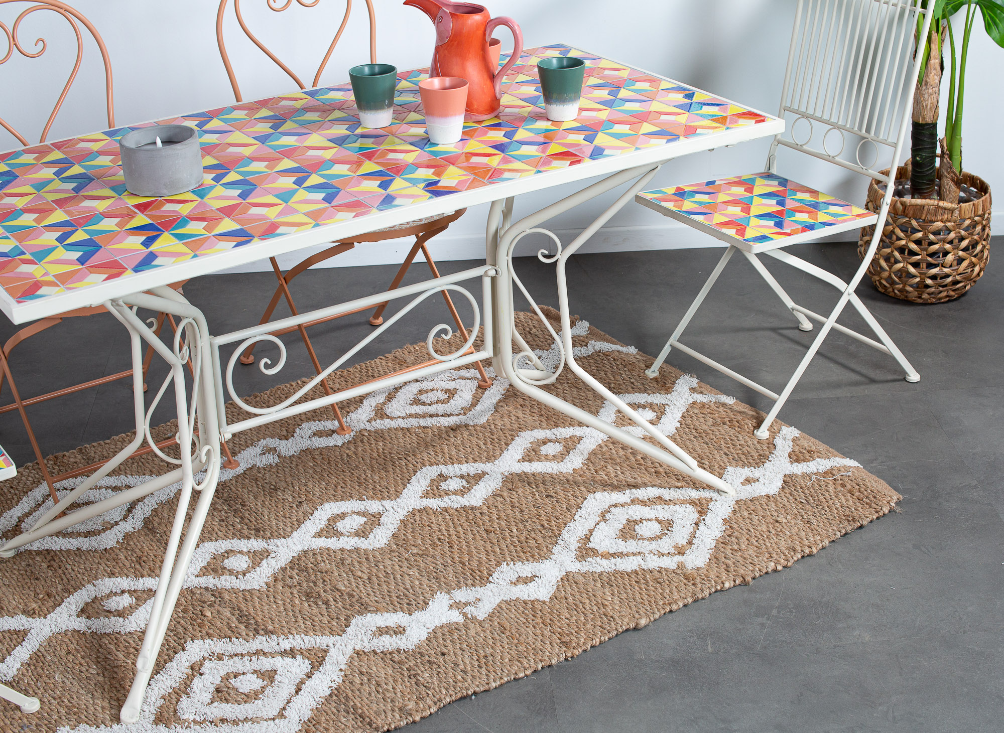 Table de jardin carreaux de ciment multicolores 140 cm GRENADE Tables