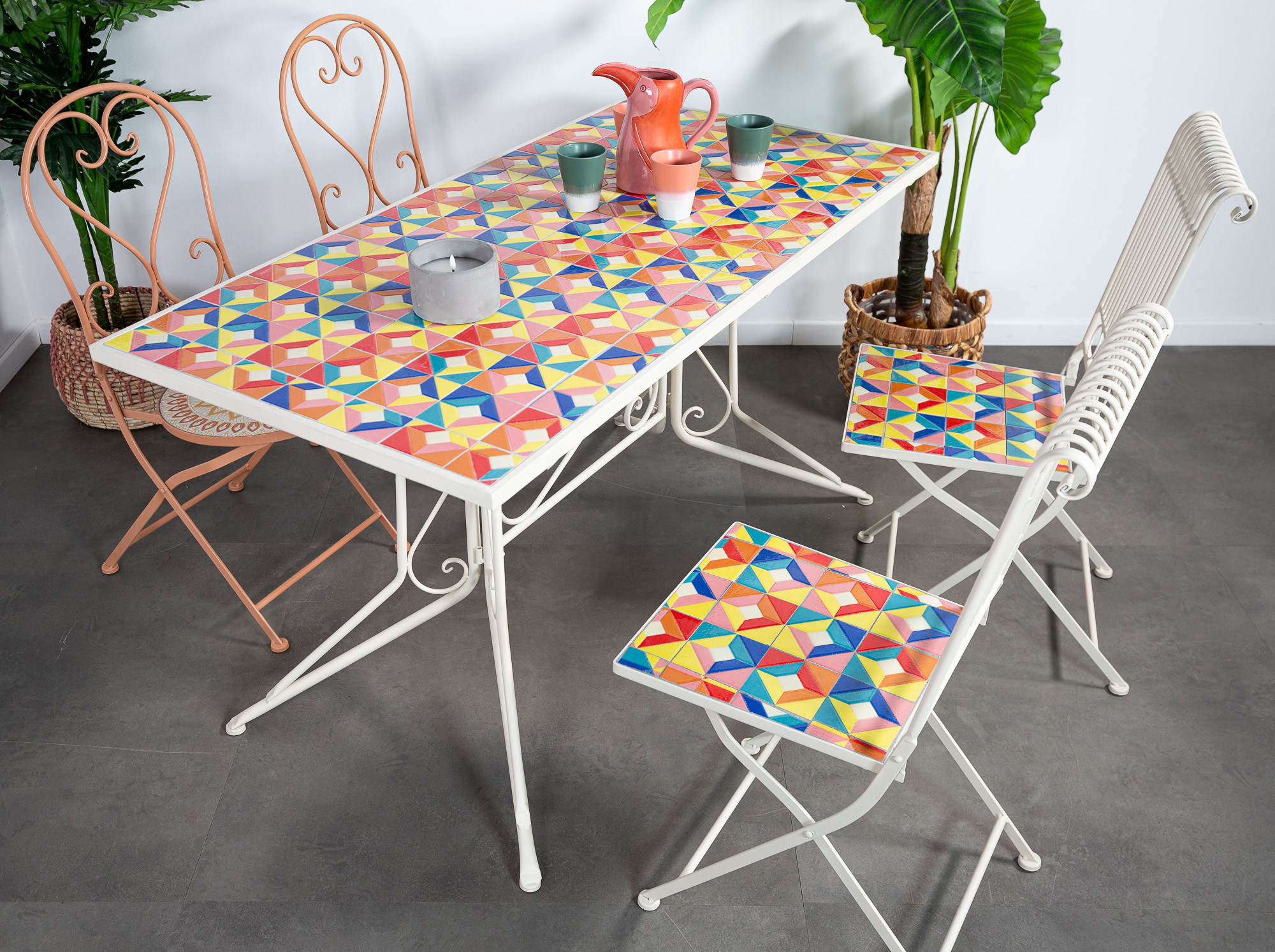 Table de jardin carreaux de ciment multicolores 140 cm GRENADE Tables
