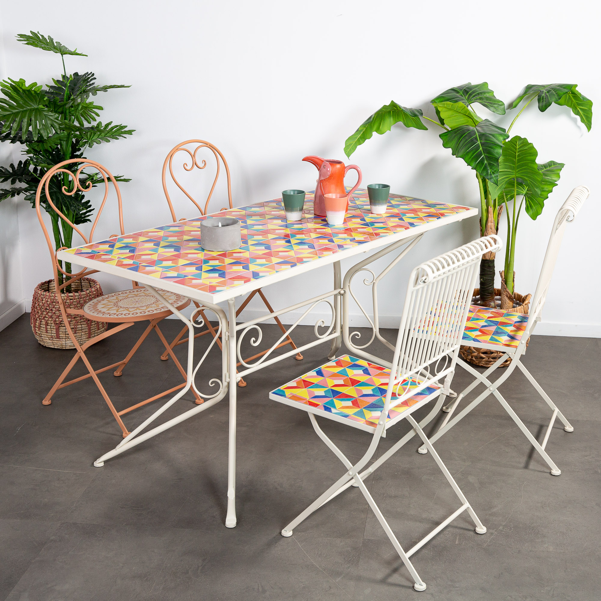 Table de jardin carreaux de ciment multicolores 140 cm GRENADE Tables