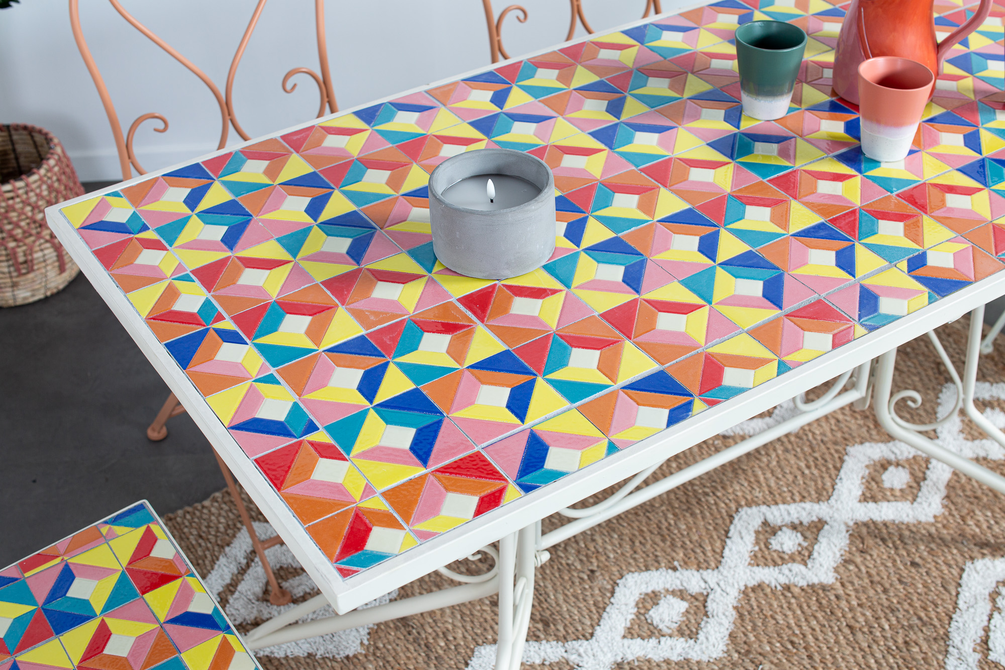 Table de jardin carreaux de ciment multicolores 140 cm GRENADE Tables