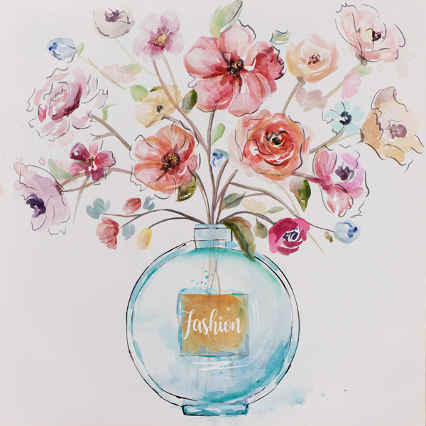 Tableau Toile Fleurs Dans Un Vase - 28x28 Cm - Déco Multicolore Jardin
